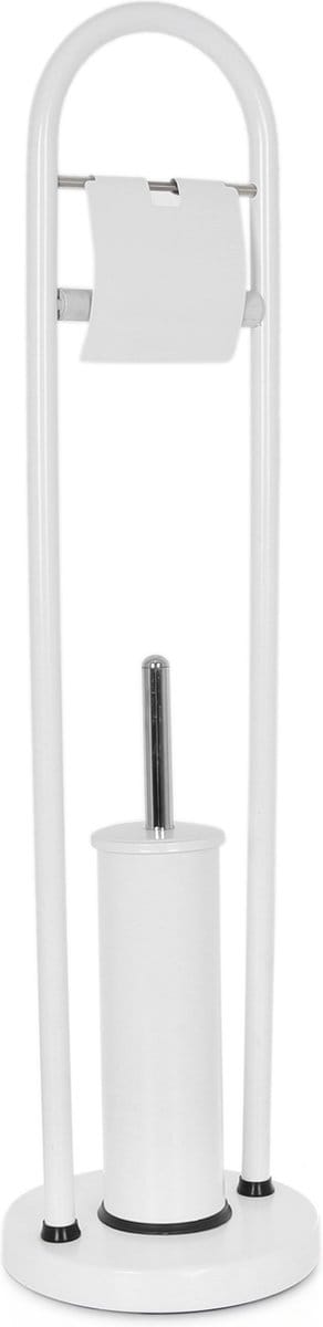Tiss® Toiletonderbouwset 30x16.5x80cm - Roestvrij - Toiletborstel WC set - Verchroomde Toiletrolhouder en Borstelhouder met Zwaargewicht Basis - Wit