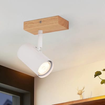 NETTLIFE Plafondspot GU10 1 Vlam - Wit - Retro - Metaal en Hout - Draaibaar 350° Plafondlamp - voor Woonkamer Slaapkamer Keuken - Max.40W-excl. lichtbron