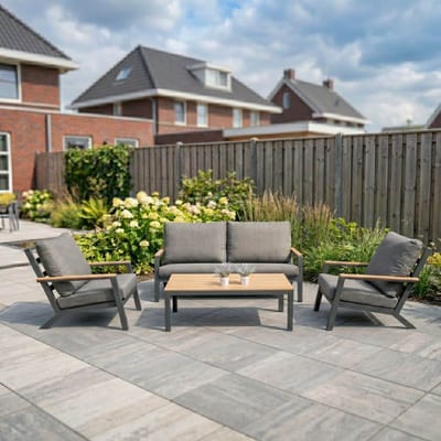Loungeset Donnan Antraciet 5-persoons Tuinset Stoel-Bank Aluminium/Hout - 19370