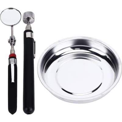 Magnetische Onderdelenbak Set Rond RVS met Opraapgereedschap Telescopische Spiegel voor Garage black