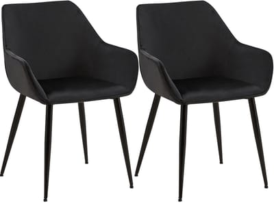 CLP Luena Set van 2 eetkamerstoelen - met armleuning - zwart metalen frame - tot 150 kg belastbaar - Fluweel/zwart