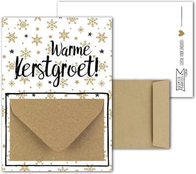 Geldkaart met mini Envelopje -> Kerst - No: 18-1 (Warme KerstGroet - Groet - IJssterren, goudkleurig) - LeuksteKaartjes.nl by xMar