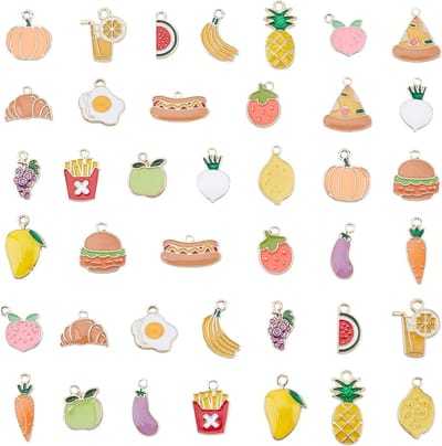 40 Stuks 20 Stijlen Fruit en Groente Hangers met Licht Gouden Emaille voor DIY Sieraden, Kettingen, Armbanden en Oorbellen Maken
