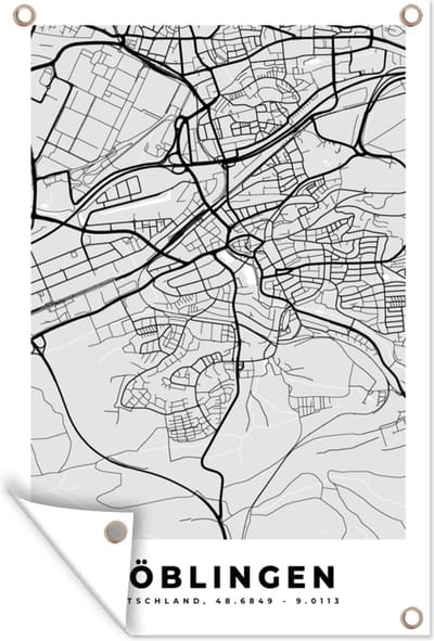 Muurdecoratie Stadskaart - Böblingen - Plattegrond - Kaart - Duitsland - 120x180 cm - Tuinposter - Tuindoek