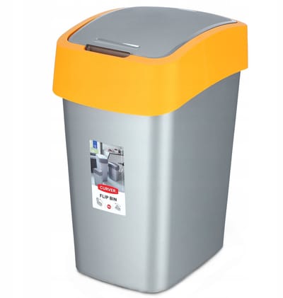 Curver Flip Bin - Afvalemmer - 50L - Flipdeksel - Oranje/Zilver