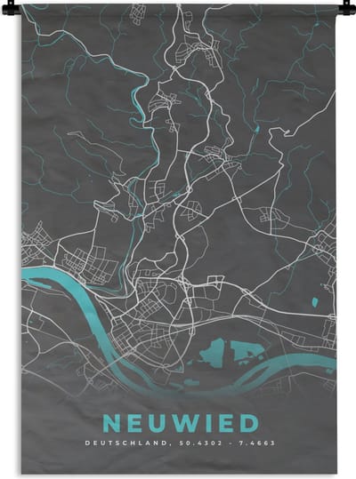 Wandkleed - Wanddoek - Blauw – Duitsland – Plattegrond – Stadskaart – Kaart – Neuwied - 120x180 cm - Wandtapijt