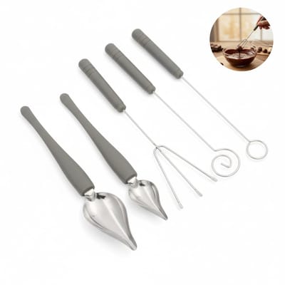 5-delige set – Serveer Gereedschap – Chocolade Schepset – Roestvrijstalen chocoladeschep – Scheplepel – Decoratieve lepels – voor het decoreren van desserts en het beschilderen van sauzen