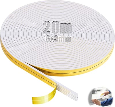 Zelfklevende Schuimrubber Afdichtstrip 6x3mm Wit - Tochtstrip voor Ramen, Deuren en Kasten