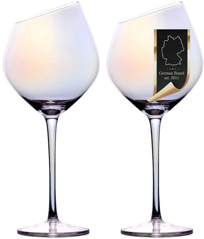 Intirilife 2x wijnglas met moderne rand - 470 ml inhoud en regenboogglans - rode wijnglas bokaal vaatwasmachinebestendig kristalglas schokbestendig