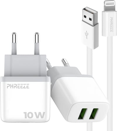 Phreeze usb adapter 12w - Oplader geschikt voor iPhone en iPad met Lightning kabel - 2.4 A dubbele oplader