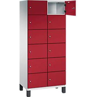 C+P Cambio lockerkast, 2 vakken, 12 vakken, op poten, B 800 x D 525 x H 1980 mm, lichtgrijs/ruinrood