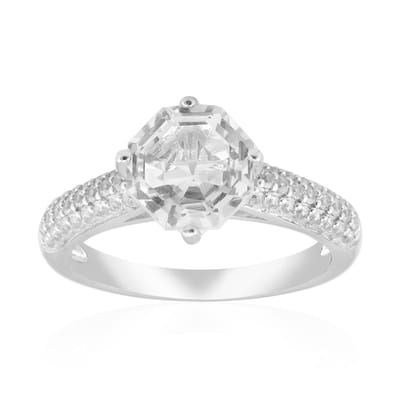 Cavill - 925 Sterling Zilver Ring met 2,354 ct Witte Topaas Asscher en 48 Zirkonia's - 2,829 ct Totaal - Elegant Dames Sieraad