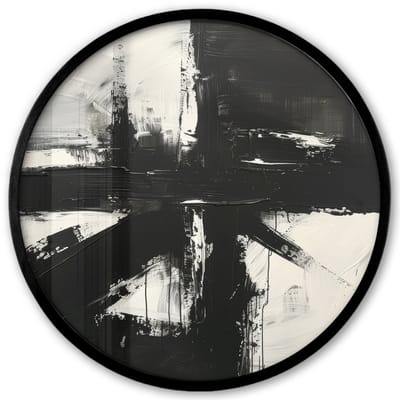 Poster in lijst Rond - Fotolijst 40x40 cm - Posters - Modern - Zwart wit - Abstract - Kunst - Ronde posterlijst zwart - Decoratie - Wanddecoratie woonkamer - Muurdecoratie slaapkamer