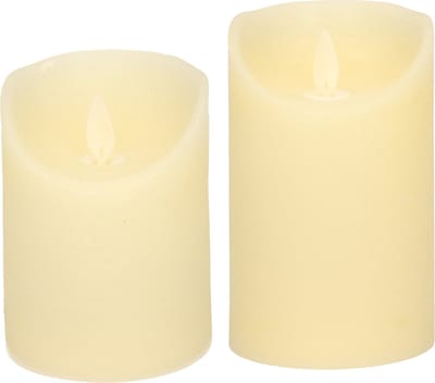 LED kaarsen/stompkaarsen - set 2x - ivoor wit - H10 en H12,5 cm - bewegende vlam