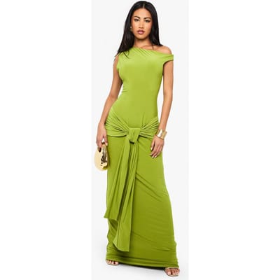 boohoo Dames Dubbele laag asymmetrische wrap-detail maxi-jurk | Olive | Maat: 8