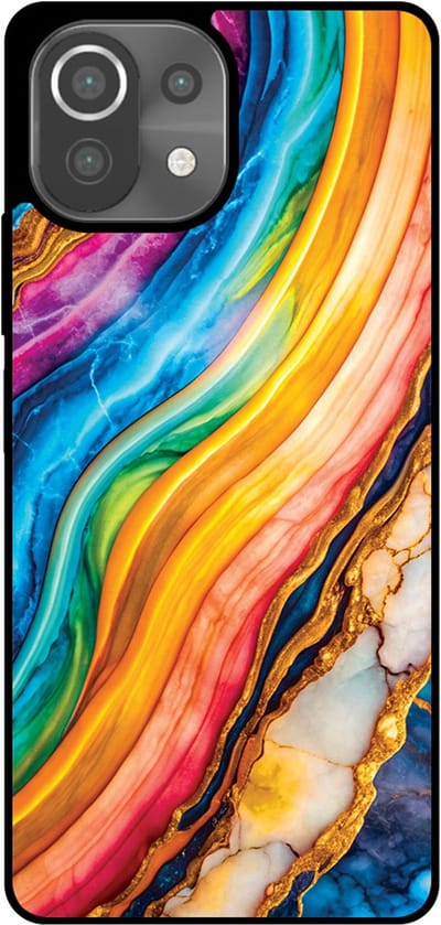 Smartphonica Telefoonhoesje Geschikt voor Xiaomi 11 Lite met Regenboog Goud Marmer Opdruk - TPU Backcover Case Rainbow Gold Marble Design geschikt voor Xiaomi 11 Lite