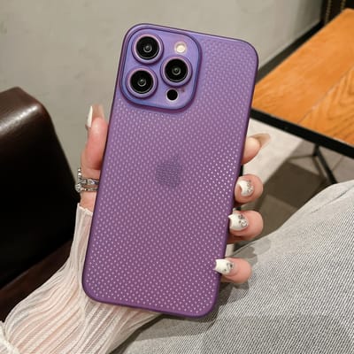 Luxe Warmteafvoer Ademend Koelend Hoesje Voor IPhone 15 14 13 12 11 Pro Max Mesh Hol Ultra Dun Effen Kleur Cover For iPhone 14Pro Max gray