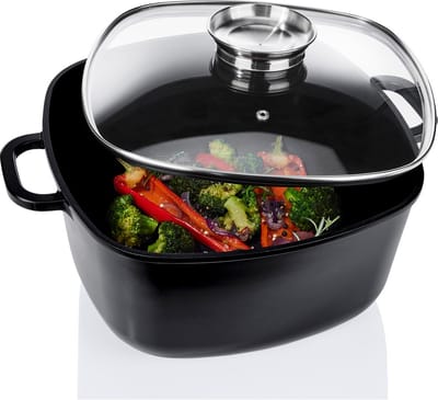 ERNESTO Aluminium braadpan met deksel 7,5L Vierkant - Gezond en vetarme voeding - braadslee