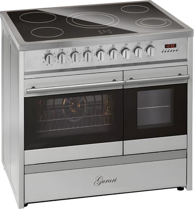 GURARI Elektrisch fornuis GCH E 912 DF X Keramische kookplaat van glas 90 cm Roestvrijstalen Range Cooker Dubbele elektrische oven