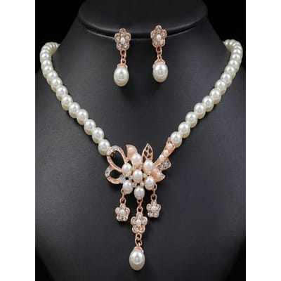 Ensemble de bijoux 3 pièces, boucles d'oreilles florales en perles pour femmes, décoration de collier adaptée aux femmes pour assister à des fêtes 45cm gray