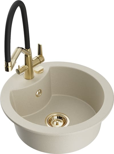 Mexen Diego granieten gootsteen 1-kompartment met Duo keukenkraan, beige - 6512-69-671701-57-G