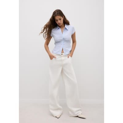 Stradivarius Blouse met korte mouw en naad onder de borst  Hemelsblauw XS