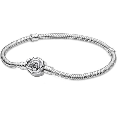 Originele Moments Rose In Bloom Sluiting Slangenketting Armband Fit Europa Bangle 925 Sterling Zilveren Kraal Charm Diy Sieraden 16cm white
