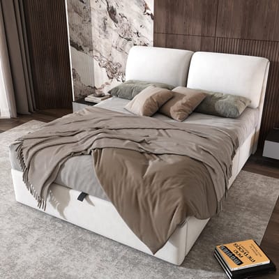 MODENUIT Gestoffeerd Bed 140x190 cm – Hydraulisch met Lattenbodem – Opbergruimte en 3 Lades – Zonder Matras – Beige