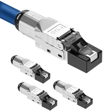 RJ45 Plug CAT 7 voor Rigid LAN Kabel, Volledig Afgeschermde Ethernet Connector, 10 Gbit/s Snelheid (Verpakking van 4)