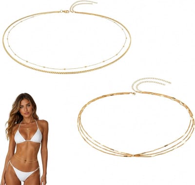 taille ketting dames buikketting set met verstelbare lengte 2-delig met parel en CZ details 65-90cm goudkleurig
