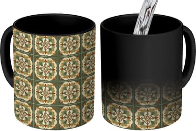 Magische Mok - Foto op Warmte Mokken - Koffiemok - Ornament - Patroon - Groen - Magic Mok - Beker - 350 ML - Theemok