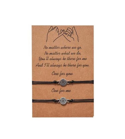 Akyol - Vriendschapsarmband - Noord Oost Zuid West - kompas armband - kompas - vakantie armband - armband reizen - Pinky Promise - Geschenk - Cadeau - Vriendschap - Armband - Samen – Windrichting – 30 cm
