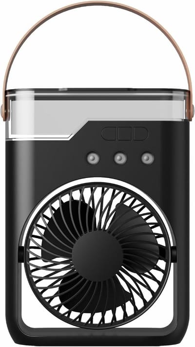 Aircooler - Ventilator - Draagbare vernevelingsventilator met verkoelende waternevel – Voorzien van 5 instelbare windsnelheden en nachtverlichting; de perfecte mini ventilator voor op kantoor, in de auto, thuis en daarbuiten (Zwart)