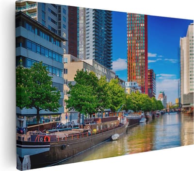 Artaza Canvas Schilderij Skyline Rotterdam - 30x20 cm - Klein - Wanddecoratie Wereldstad - Muurdecoratie Haven - Kamer Accessoires Woonkamer