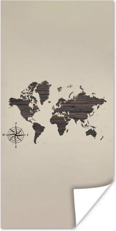 Wereldkaarten - Wereldkaart - Hout - Bruin - 80x160 cm