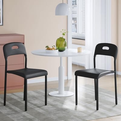 Set van 2 Moderne Eetkamerstoelen - Stapelbaar - Kunststof met Metalen Poten - Voor Binnen & Buiten - Design Keukenstoel - Zwart