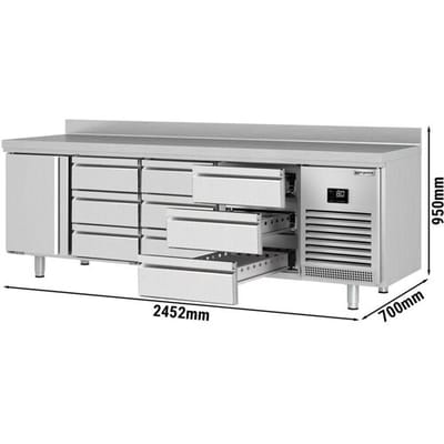 GGM Gastro Kühltisch Premium PLUS - 2452x700mm - mit 1 Tür - 9 Schubladen - mit Aufkantung