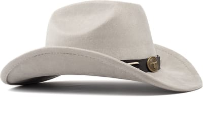 KIMU® Cowboyhoed Grijs Gevlochten Band - Verstelbaar t/m Maat 59 - Grijze Cowboy Western Hoed Dames Heren - Cowgirl Yellowstone Festival