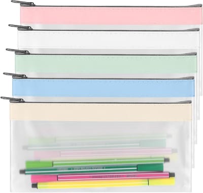 5 Stuks Transparante Pennenzak voor Examens - PVC Plastic Etui met Rits, Ideaal voor School, Kantoor en Organisatie van Documenten