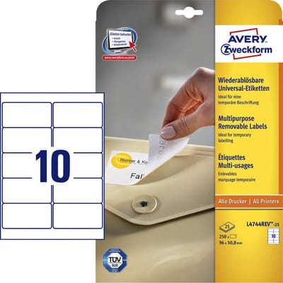 Avery Etiketten 96 X 50,5 Mm Papier Wit 300 Stuks