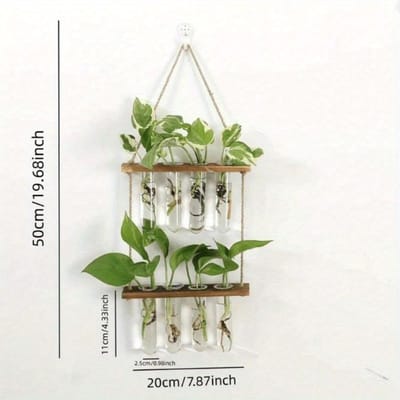 1 stuks Plantenstekers, 1/2/3 Laags Wandhangend Plantenterrarium met Houten Standaard Mini Reageerbuis Bloemenvaas Glazen Plantenbak voor Hydroponisch Double Layer