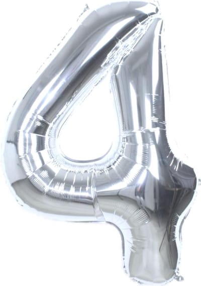 Folie Ballon Cijfer 4 Jaar Zilver 70Cm Verjaardag Folieballon Met Rietje
