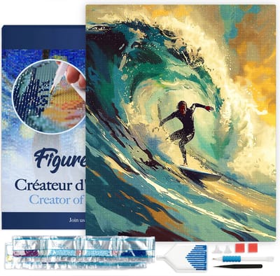 Figured'Art Diamond Painting set Volwassenen 40x50 cm Professionele surfer - 5D DIY Art full drill vierkante diamant - Opgerold canvas