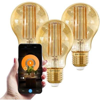HOFTRONIC Set van 3 Smart E27 LED Filament Lamp - 7 Watt 806 lumen - A60 Amberkleurig glas - 1800-3000K Dimbaar