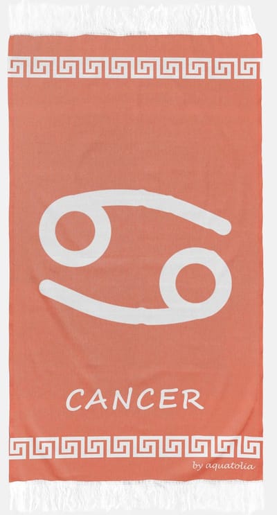 uit Turkije By Aquatolia Hamamdoek Cancer Zodiac - 100% Zacht Katoen - Strandlaken - Handdoek - Oranje - 100cm x 180cm - Originele hamamdoek uit Turkije