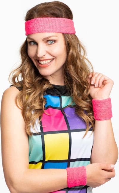 Partychimp Set Hoofdband Polsbandjes voor bij Carnavalskleding Dames Carnaval Accessoires Foute Party Toppers in Concert 2025 Fout en Stout - Neon Roze - Polyester