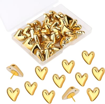 30 Stuks Hartvormige Duimspijkers in Goudkleur, Decoratieve Push Pins voor Prikbord, Wanddecoratie en Foto's Bevestigen