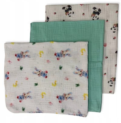 Dartomik - Muslin Luiers - 38x38 cm - 3-Pak - Panda Munt Konijntjes