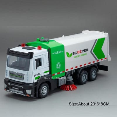 1:Modèle Réduit 32 Camion Balayeuse et Transport de Boue Jouet Voiture Véhicules en Métal Moulé sous Pression Modèles à Tirer Son Lumière Cadeaux pour Enfants green
