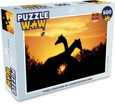 Puzzel Twee giraffen bij zonsondergang - Legpuzzel - Puzzel 500 stukjes